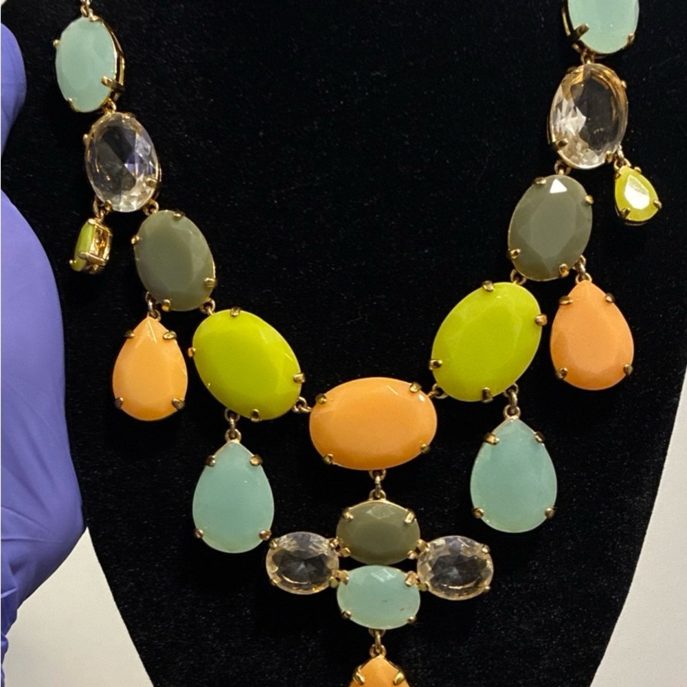 Multicolor Pastel Statement Necklace in Peach, Lime, Mint and Olive - J Crew